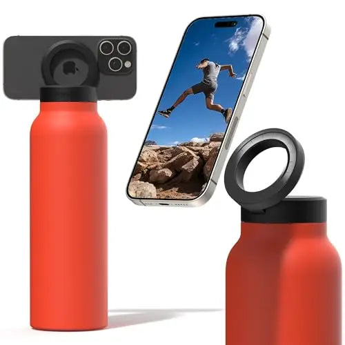 Geïsoleerde RVS Drinkfles Met Magnetische Telefoonhouder, Handsfree & Draaibaar