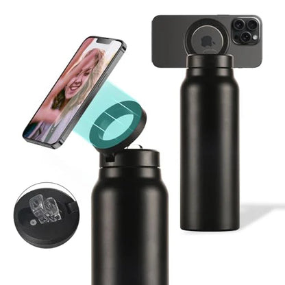 Geïsoleerde RVS Drinkfles Met Magnetische Telefoonhouder, Handsfree & Draaibaar