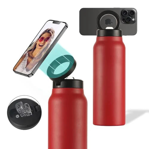 Geïsoleerde RVS Drinkfles Met Magnetische Telefoonhouder, Handsfree & Draaibaar