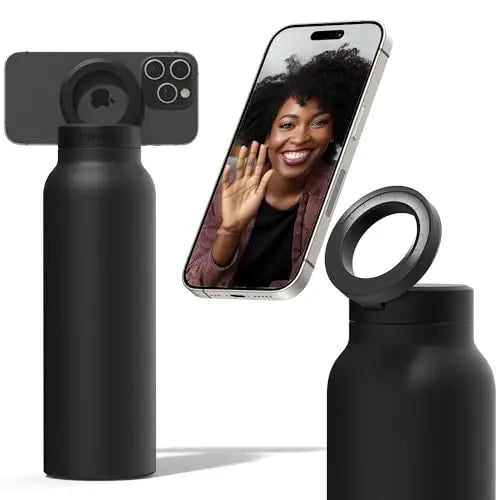Geïsoleerde RVS Drinkfles Met Magnetische Telefoonhouder, Handsfree & Draaibaar