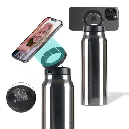 Geïsoleerde RVS Drinkfles Met Magnetische Telefoonhouder, Handsfree & Draaibaar