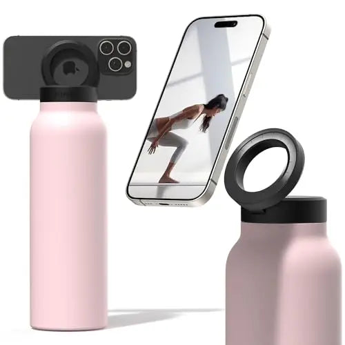 Geïsoleerde RVS Drinkfles Met Magnetische Telefoonhouder, Handsfree & Draaibaar