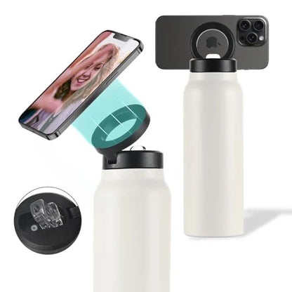 Geïsoleerde RVS Drinkfles Met Magnetische Telefoonhouder, Handsfree & Draaibaar