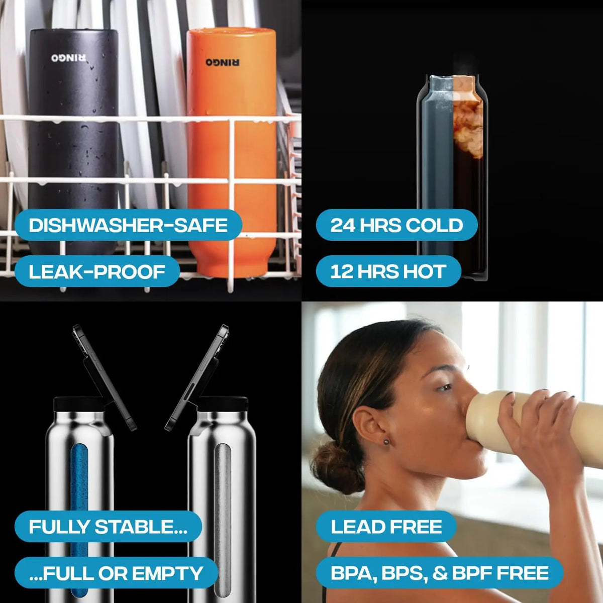 Geïsoleerde RVS Drinkfles Met Magnetische Telefoonhouder, Handsfree & Draaibaar