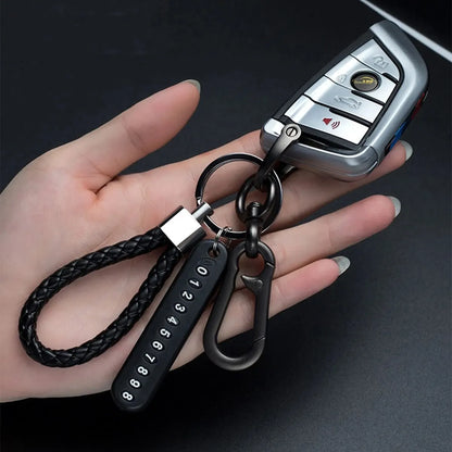 Sleutelhanger Met Nummerplaatje, Eigen Telefoonnummer & Gevlochten Koord