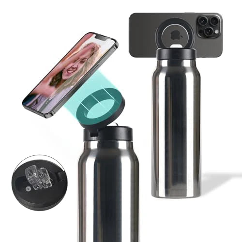 Geïsoleerde RVS Drinkfles Met Magnetische Telefoonhouder, Handsfree & Draaibaar