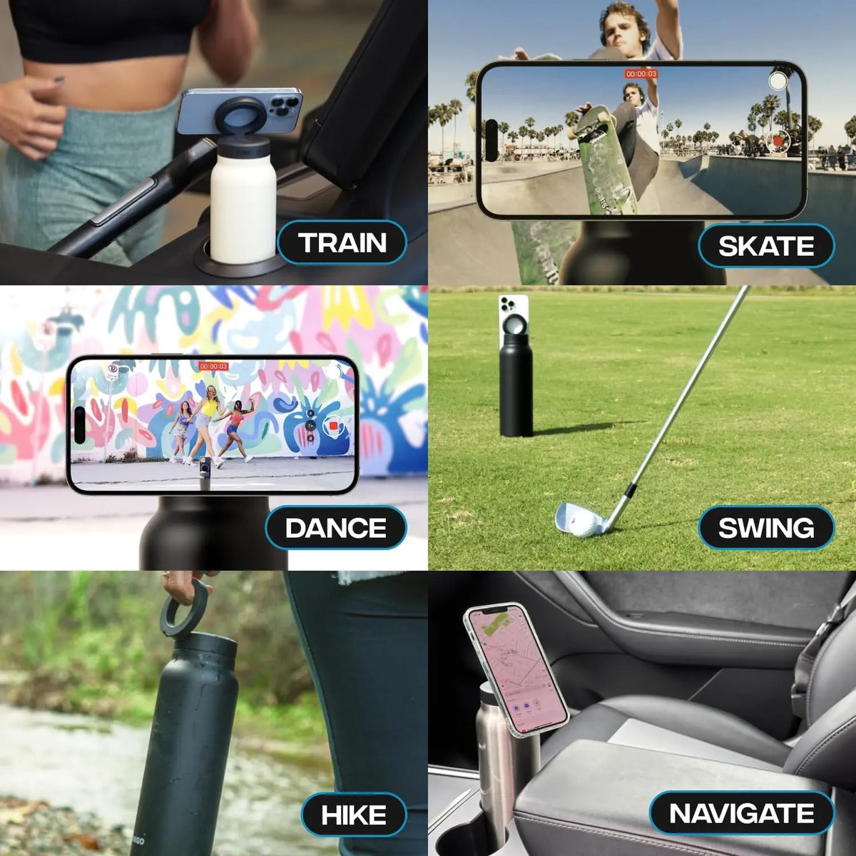 Geïsoleerde RVS Drinkfles Met Magnetische Telefoonhouder, Handsfree & Draaibaar