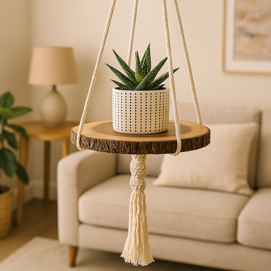 Luna Macramé Plantenhanger, Handgeweven Katoen & Verstelbare Lengte