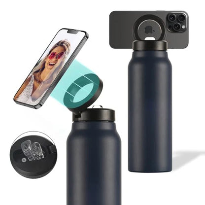 Geïsoleerde RVS Drinkfles Met Magnetische Telefoonhouder, Handsfree & Draaibaar