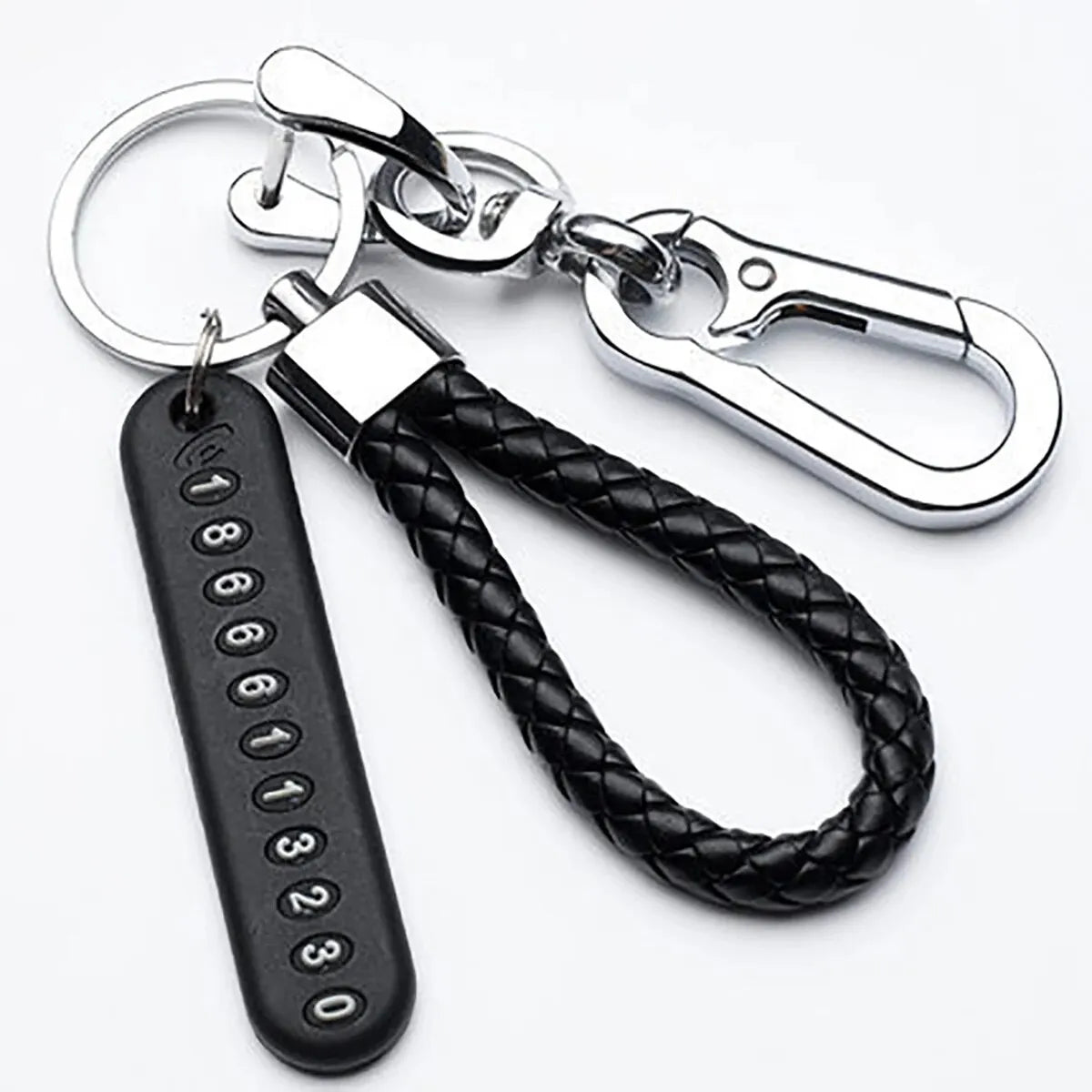 Sleutelhanger Met Nummerplaatje, Eigen Telefoonnummer & Gevlochten Koord