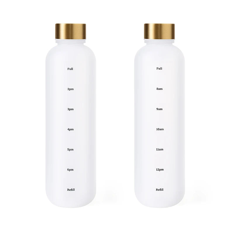 Motiverende Waterfles Met Tijdmarkeringen, Gouden Dop & Draagband