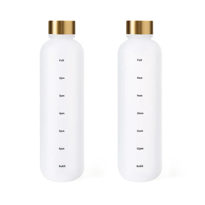 Motiverende Waterfles Met Tijdmarkeringen, Gouden Dop & Draagband
