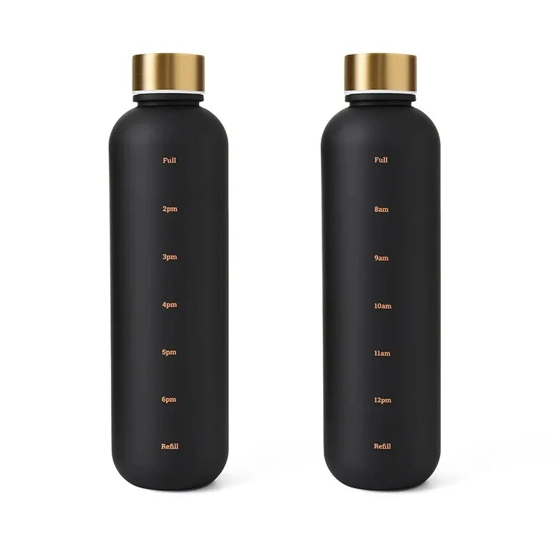 Motiverende Waterfles Met Tijdmarkeringen, Gouden Dop & Draagband