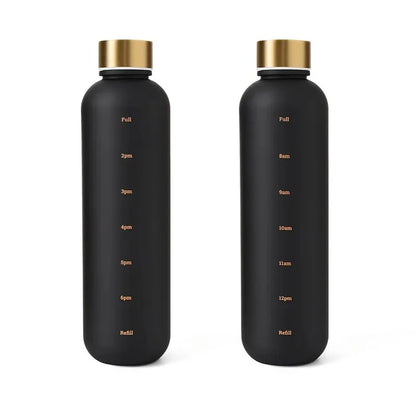 Motiverende Waterfles Met Tijdmarkeringen, Gouden Dop & Draagband