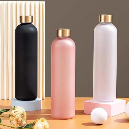 Motiverende Waterfles Met Tijdmarkeringen, Gouden Dop & Draagband